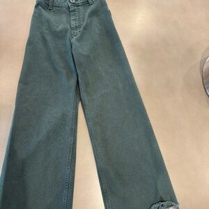 Zara Marine straight leg green jeans with ankle frey